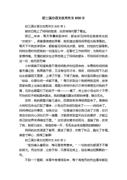 初三满分语文优秀作文800字