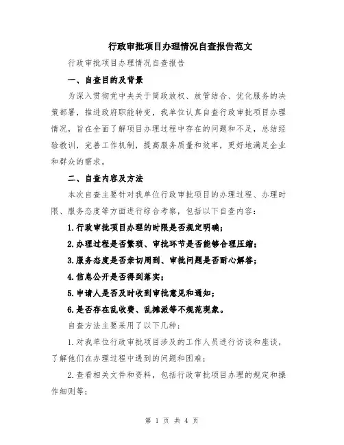 行政审批项目办理情况自查报告范文