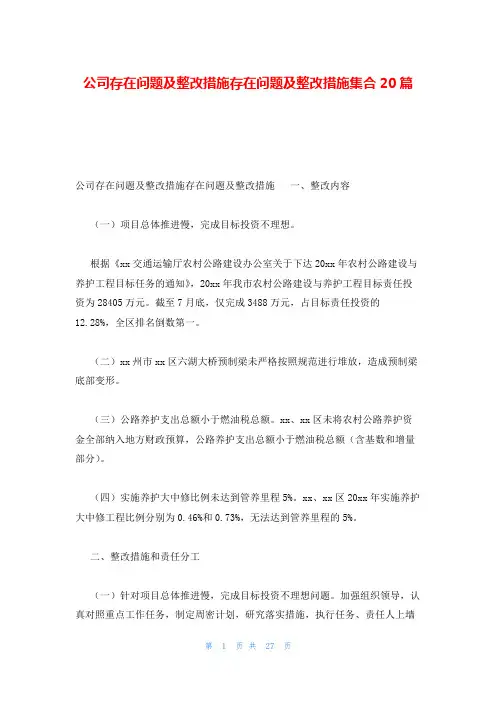 公司存在问题及整改措施存在问题及整改措施集合20篇