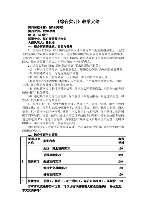 《综合实训》教学大纲