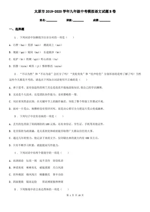 太原市2019-2020学年九年级中考模拟语文试题B卷