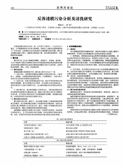 反渗透膜污染分析及清洗研究