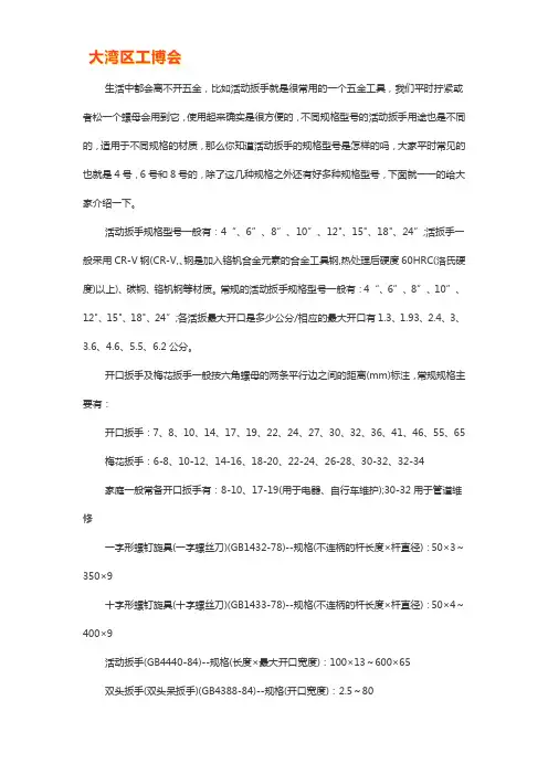 活动扳手规格型号大全