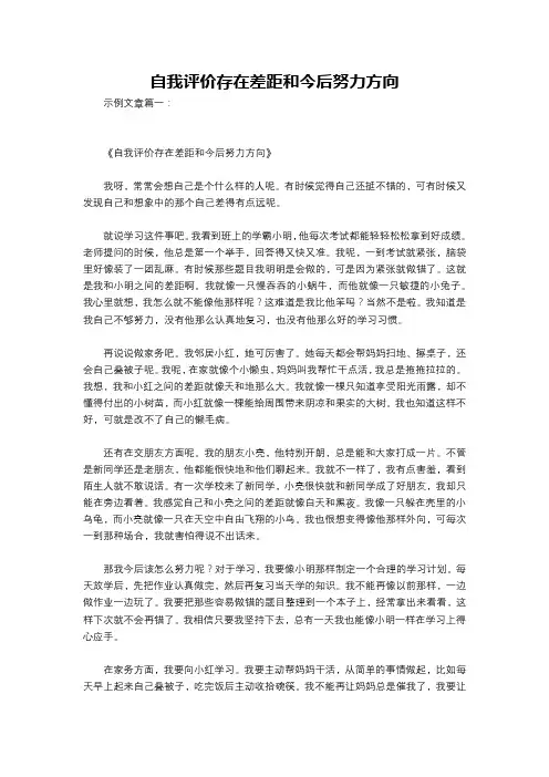 自我评价存在差距和今后努力方向
