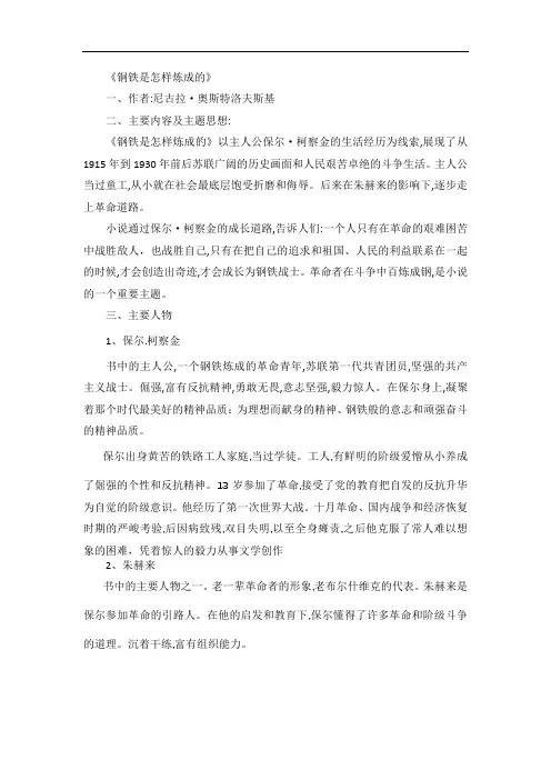 《钢铁是怎样炼成的》中考模拟试题汇编