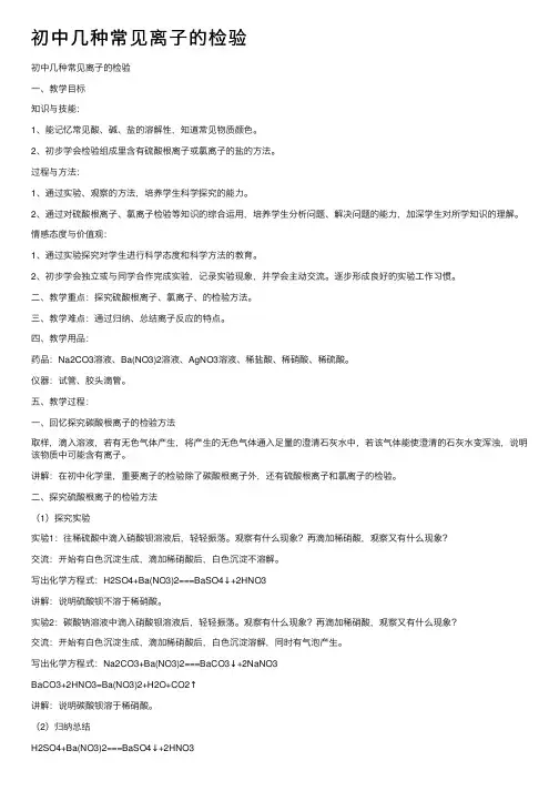 初中几种常见离子的检验