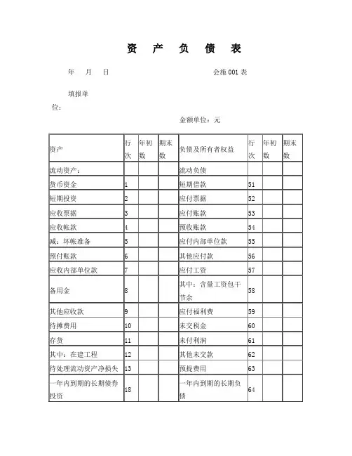 资产负债表空表格