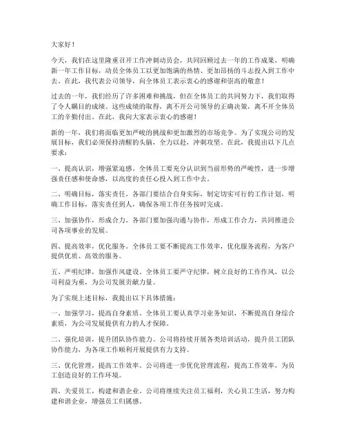 工作冲刺动员会领导发言稿
