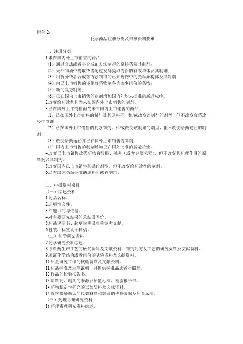 化学药品注册分类及申报资料要求
