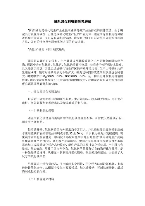 硼泥综合利用的研究进展