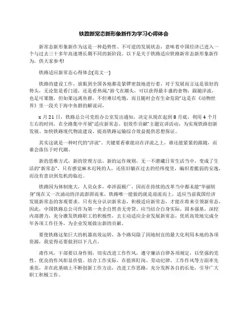 铁路新常态新形象新作为学习心得体会