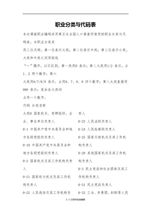职业分类与代码表