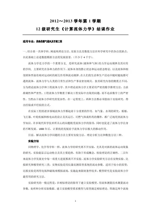 《计算流体力学》结课作业要点