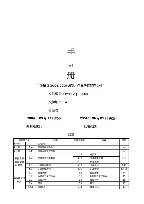 公司质量手册包含程序文件
