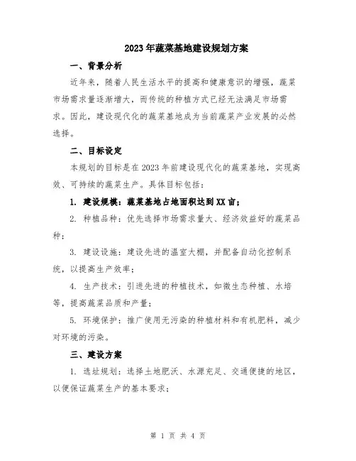2023年蔬菜基地建设规划方案