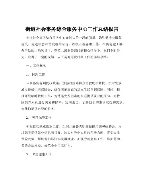 街道社会事务综合服务中心工作总结报告