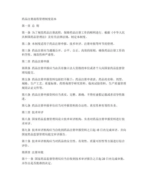 药品注册流程管理制度范本