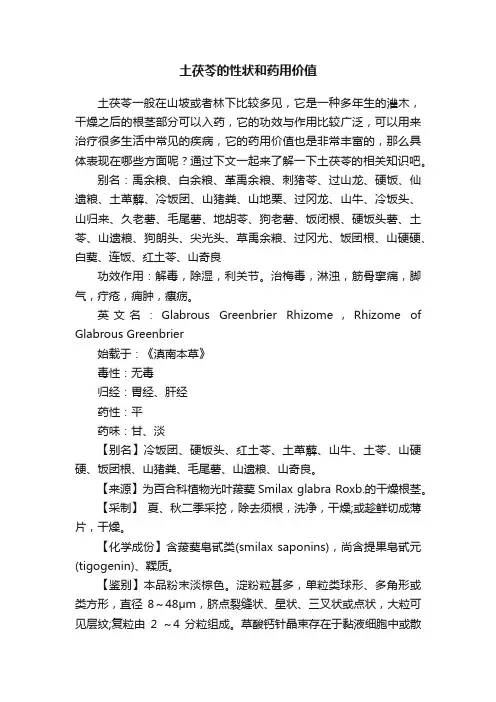 土茯苓的性状和药用价值