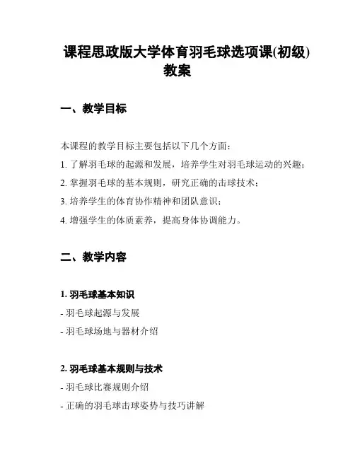 课程思政版大学体育羽毛球选项课(初级)教案