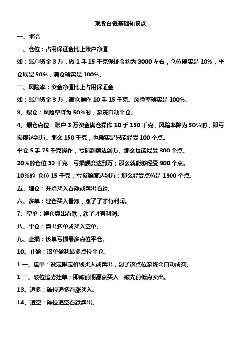 现货白银基础知识点