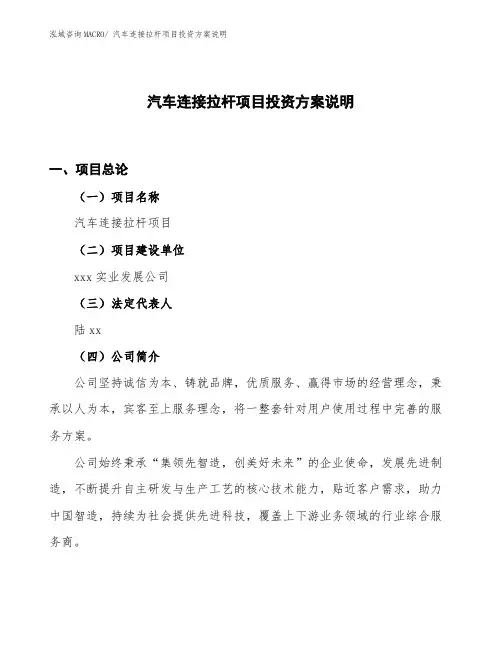 (规划说明)汽车连接拉杆项目投资方案说明