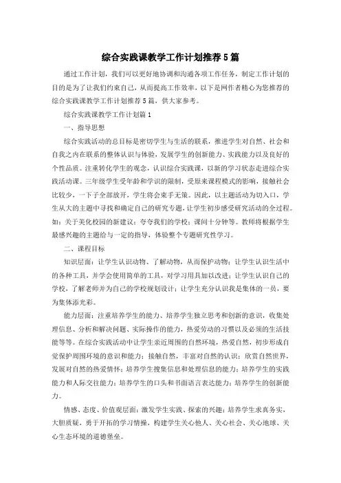 综合实践课教学工作计划推荐5篇