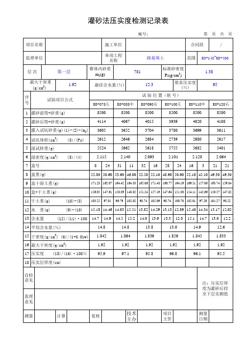 压实度试验表格(函数自动运算)