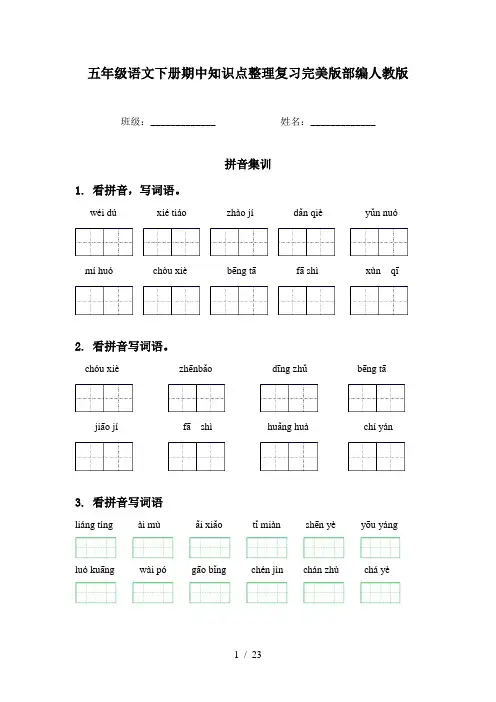 五年级语文下册期中知识点整理复习完美版部编人教版