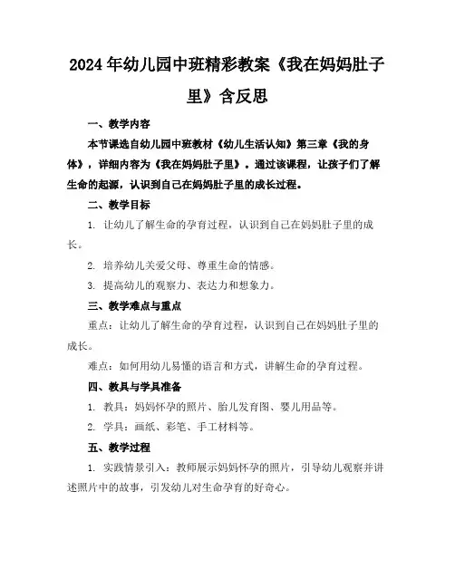 2024年幼儿园中班精彩教案《我在妈妈肚子里》含反思