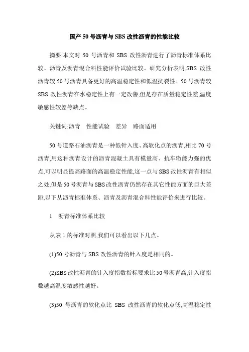 国产50号沥青与SBS改性沥青的性能比较