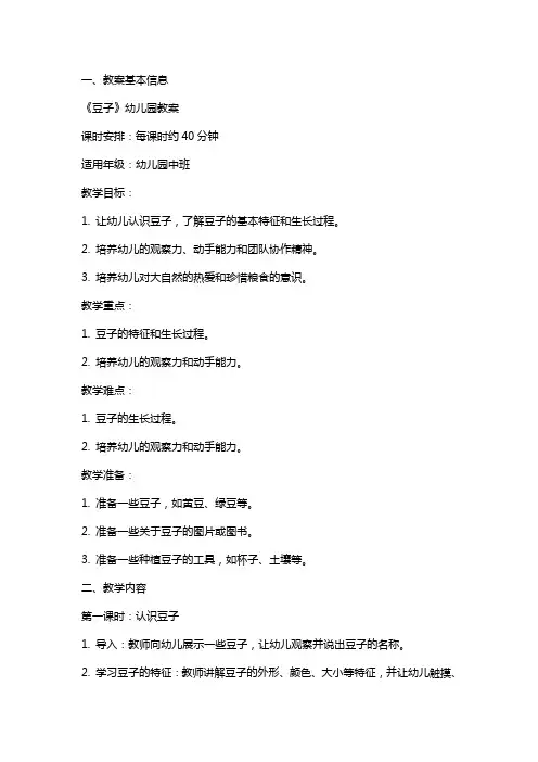 《豆子》幼儿园教案