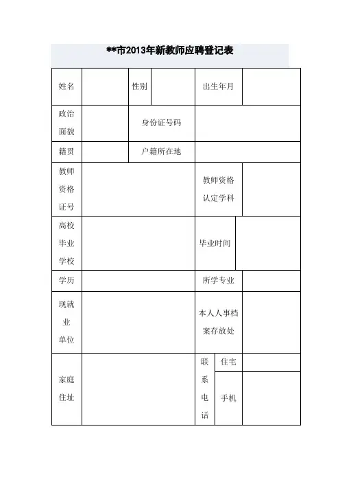XX市2013年新教师应聘登记表【模板】