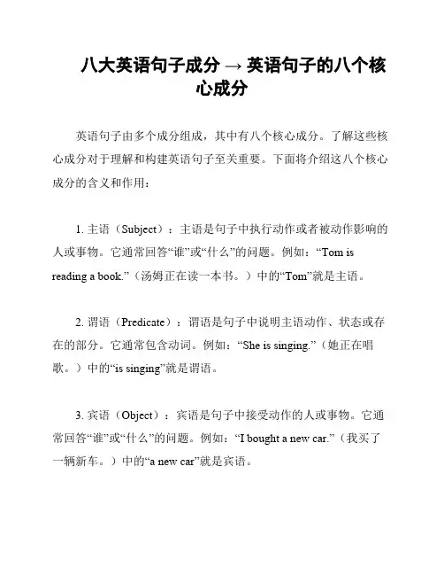 八大英语句子成分 → 英语句子的八个核心成分