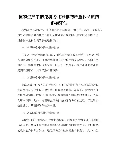 植物生产中的逆境胁迫对作物产量和品质的影响评估