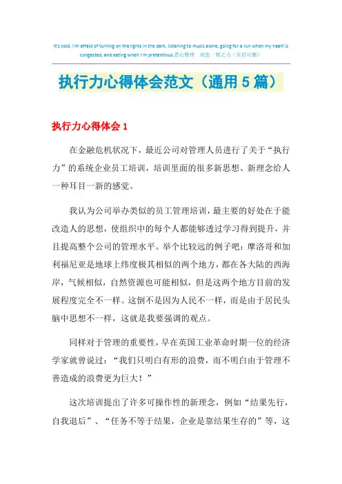 2021年执行力心得体会范文(通用5篇)