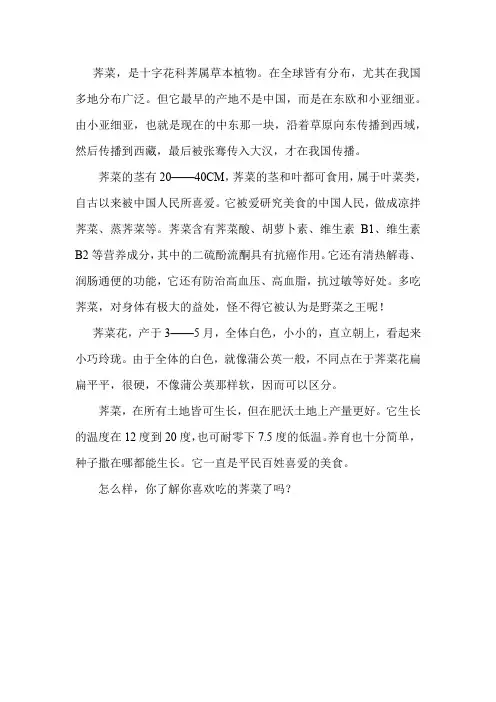 关于荠菜的说明文500字