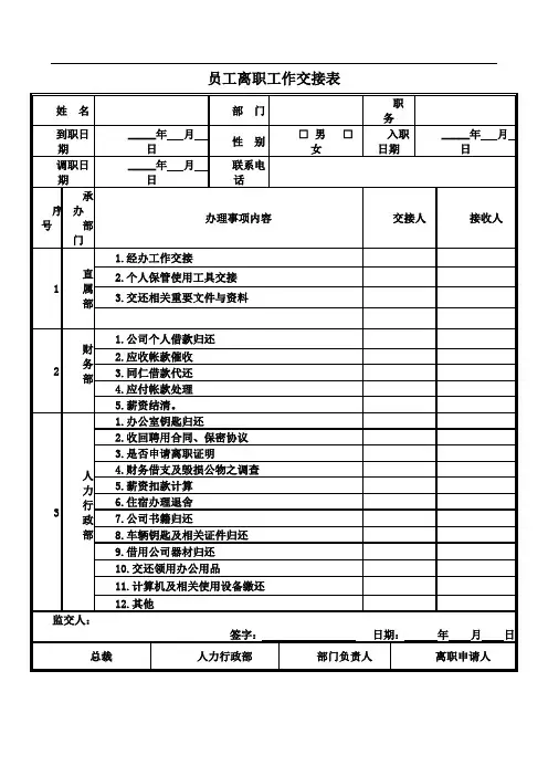 离职工作交接表