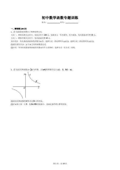 初中数学函数专题训练-附详细答案