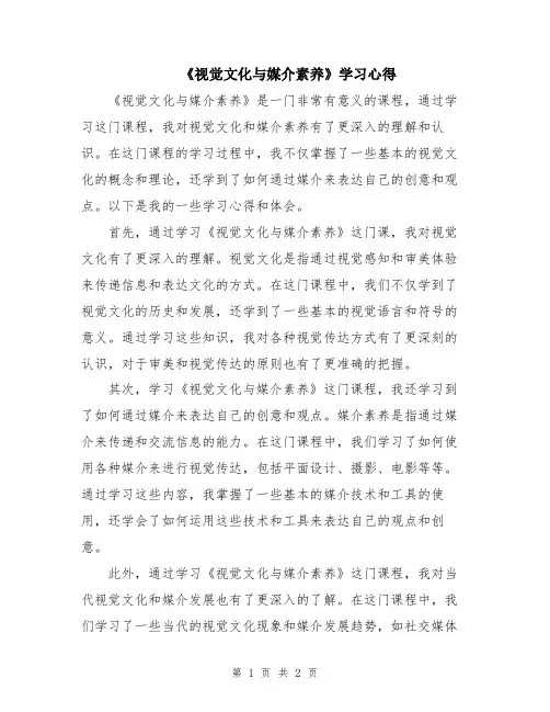 《视觉文化与媒介素养》学习心得