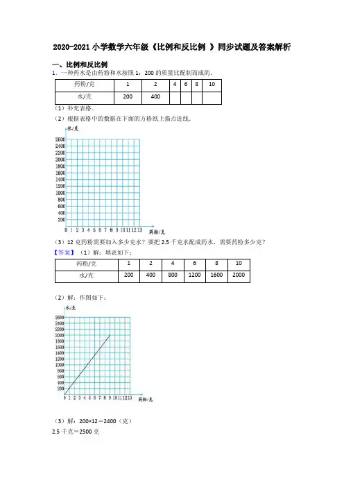 2020-2021小学数学六年级《比例和反比例 》同步试题及答案解析