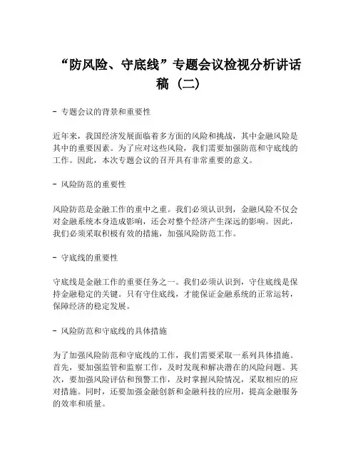 “防风险、守底线”专题会议检视分析讲话稿 (二)