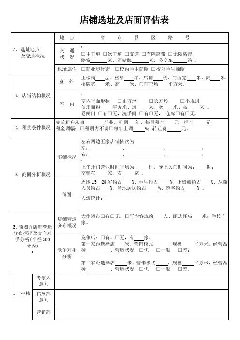 店铺选址及店面评估表