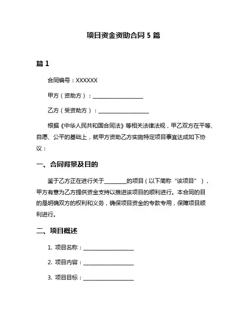项目资金资助合同5篇