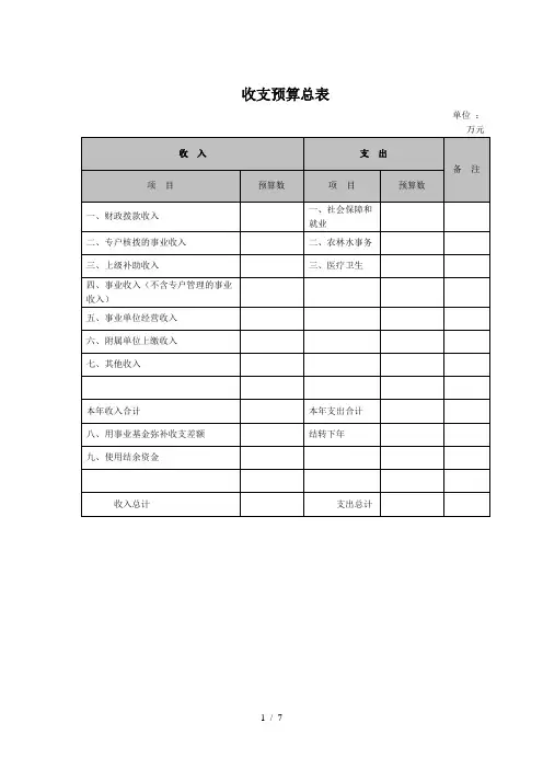 收支预算总表