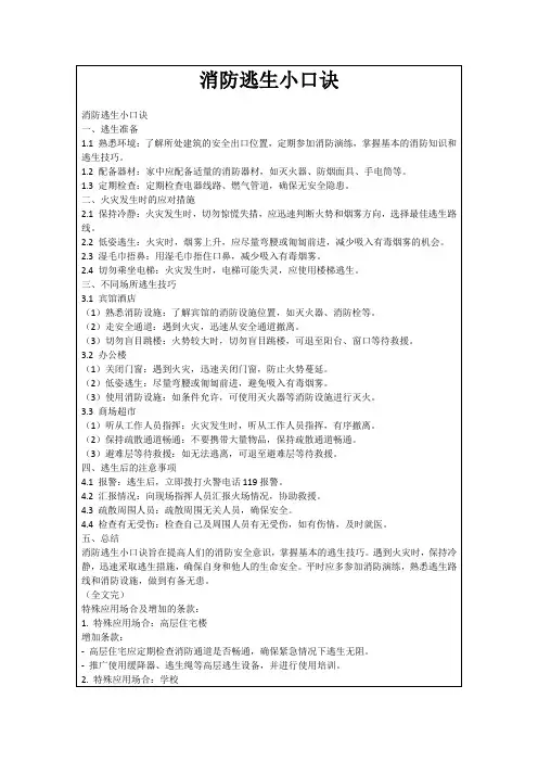 消防逃生小口诀