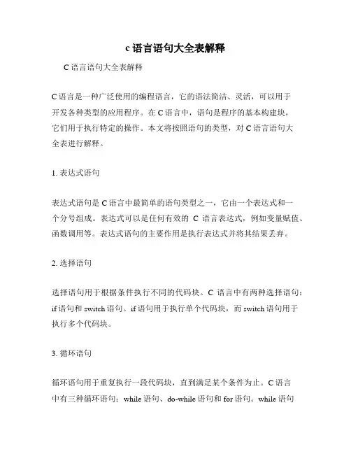 c语言语句大全表解释