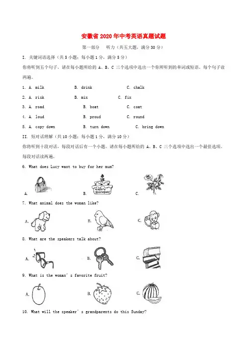 安徽省2020年中考英语真题试题(含解析)