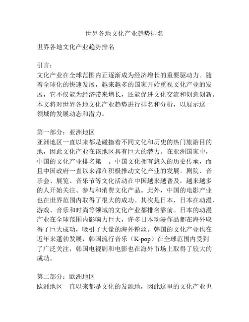 世界各地文化产业趋势排名