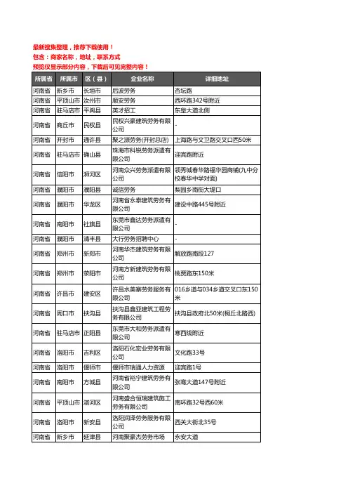 新版河南省劳务公司企业公司商家户名录单联系方式地址大全1472家