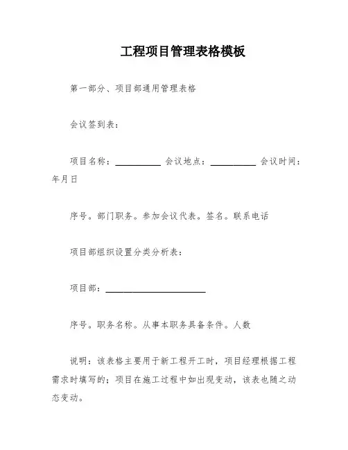 工程项目管理表格模板